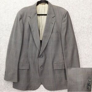 Vintage 70s USA Made Prince of Wales Check Sport Coat 40L Gray Blazer Skeleton‎